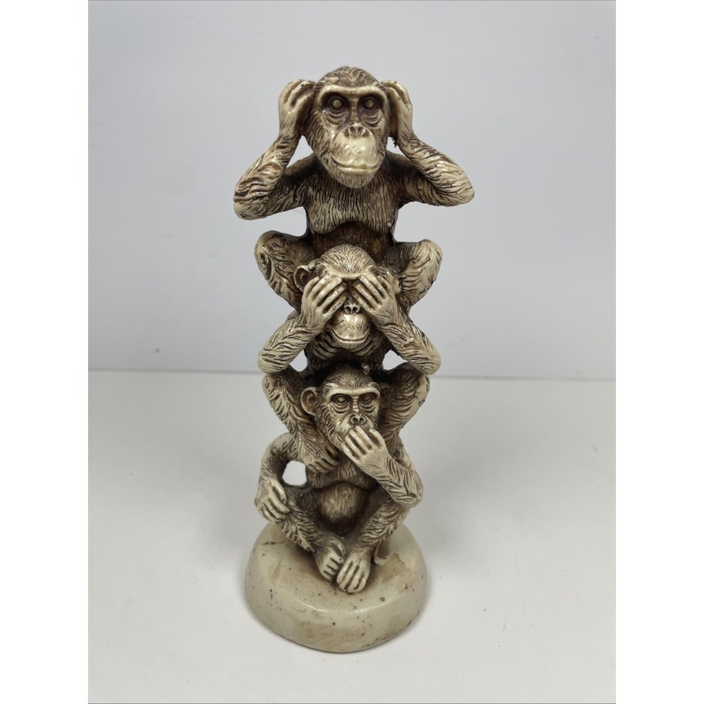 Feng Shui Resin Figurine 3 Wise Monkeys See, Hear, Speak No Evil 7.7"tall x 2.7"